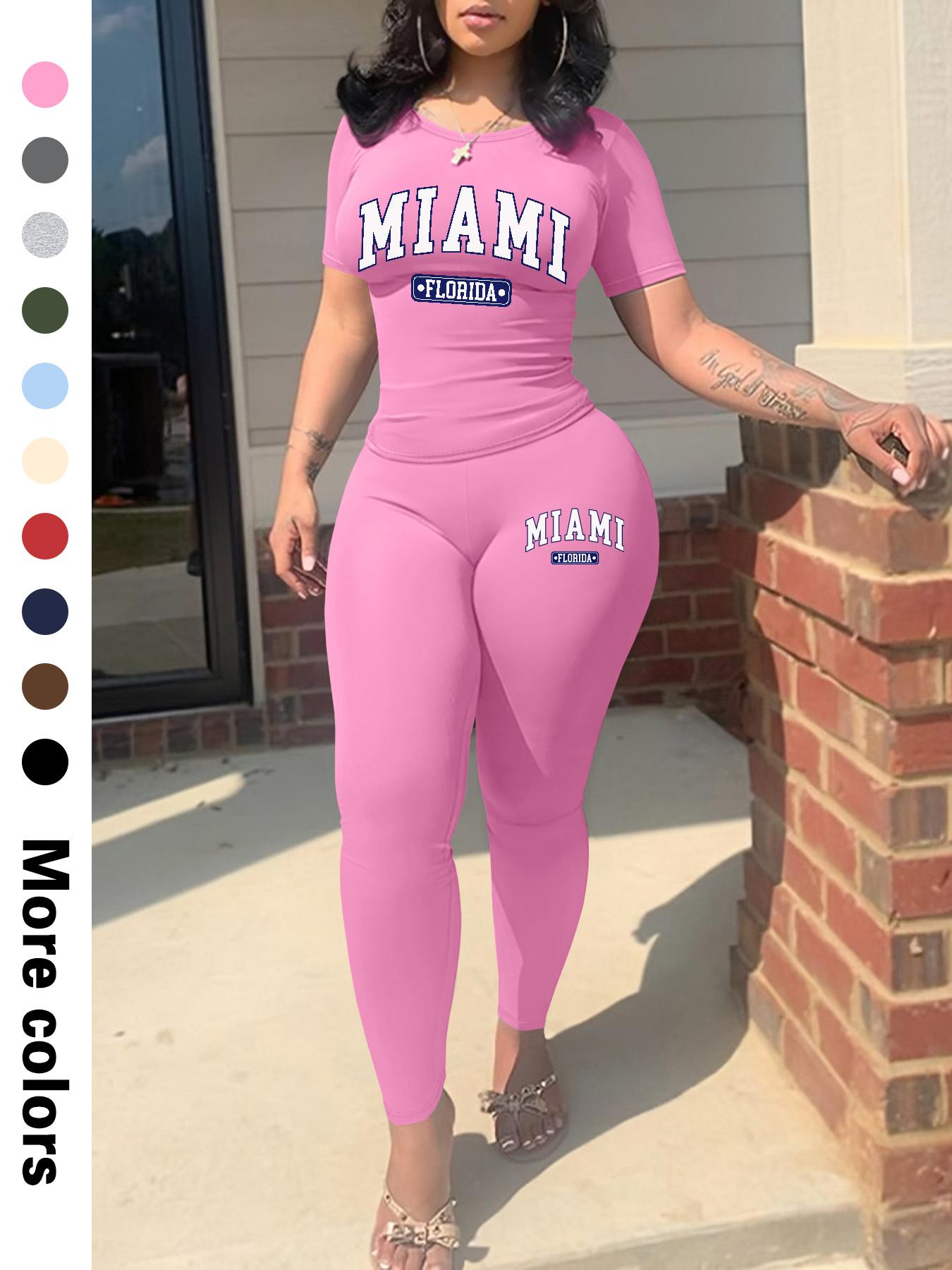 Two-Piece Set Women's Plain Crop Top & Skinny Pants, Casual Fashion Cozy Breathable for Daily Wear, Ladies Summer Clothes