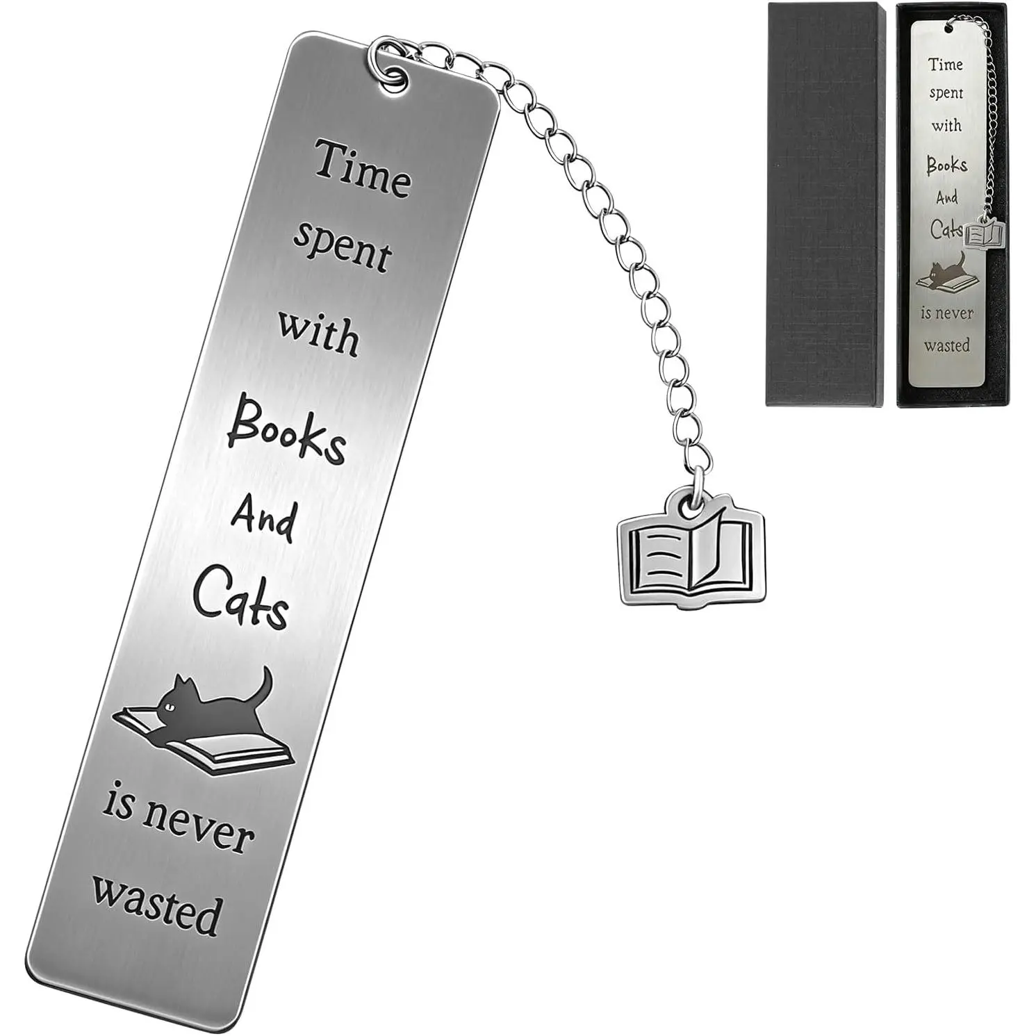 Durable Stainless Steel Bookmarks - Lightweight Slim, Cute Design, Delicate Pendant, Inspirational Quote, Engraved Text, Bookmark Stand, Gift Box Included - Office Stationery for Book Lovers