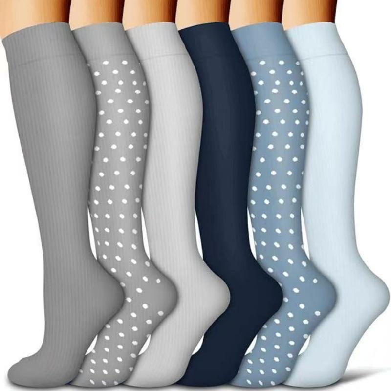 Women's & Men's 6-Pair Compression Socks (Compression Stockings), Multicolor Polka Dot Stretchy Knit, Breathable Non-Constricting Fit, Basics for Daily Wear & Gym Leg Care, All Seasons High Stretch Aesthetic Casual Classic Socks