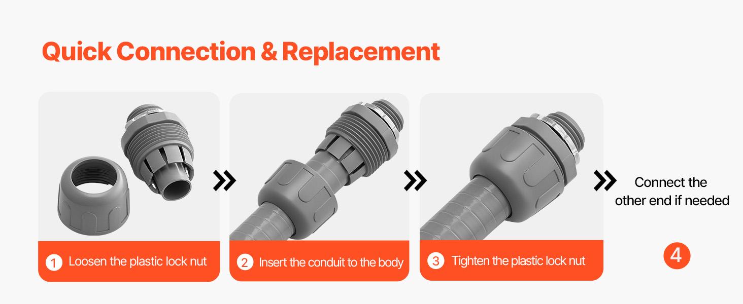 VEVOR 1/2 in 100 pcs Liquid Tight Connector Non-Metallic Conduit Fitting Connector
