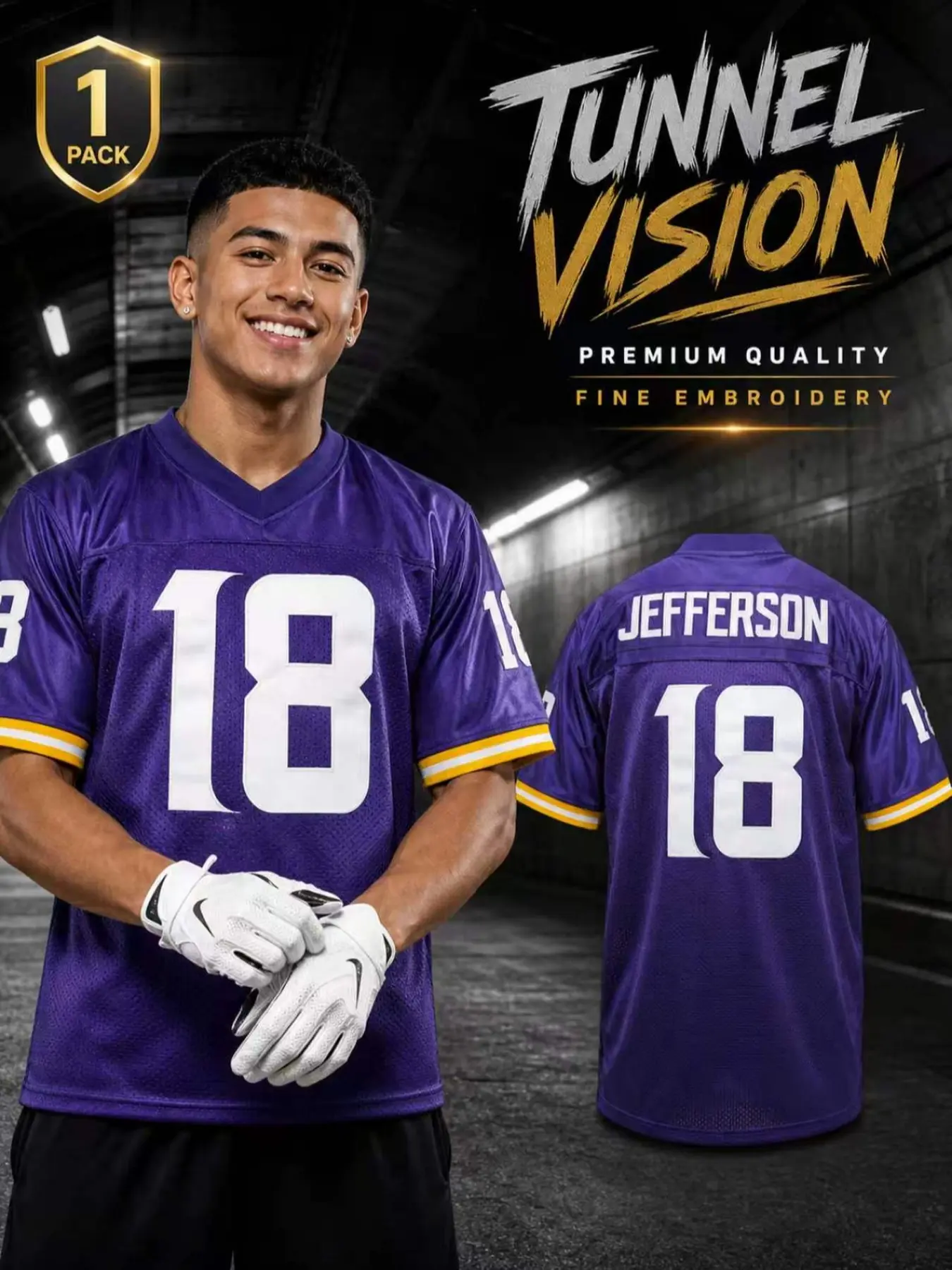 Men's #18 Purple American Football Jersey, Fine Embroidery Breathable Mesh Short Sleeve Athletic Shirt, Classic Sports Uniform for Game Day Training & Casual Streetwear