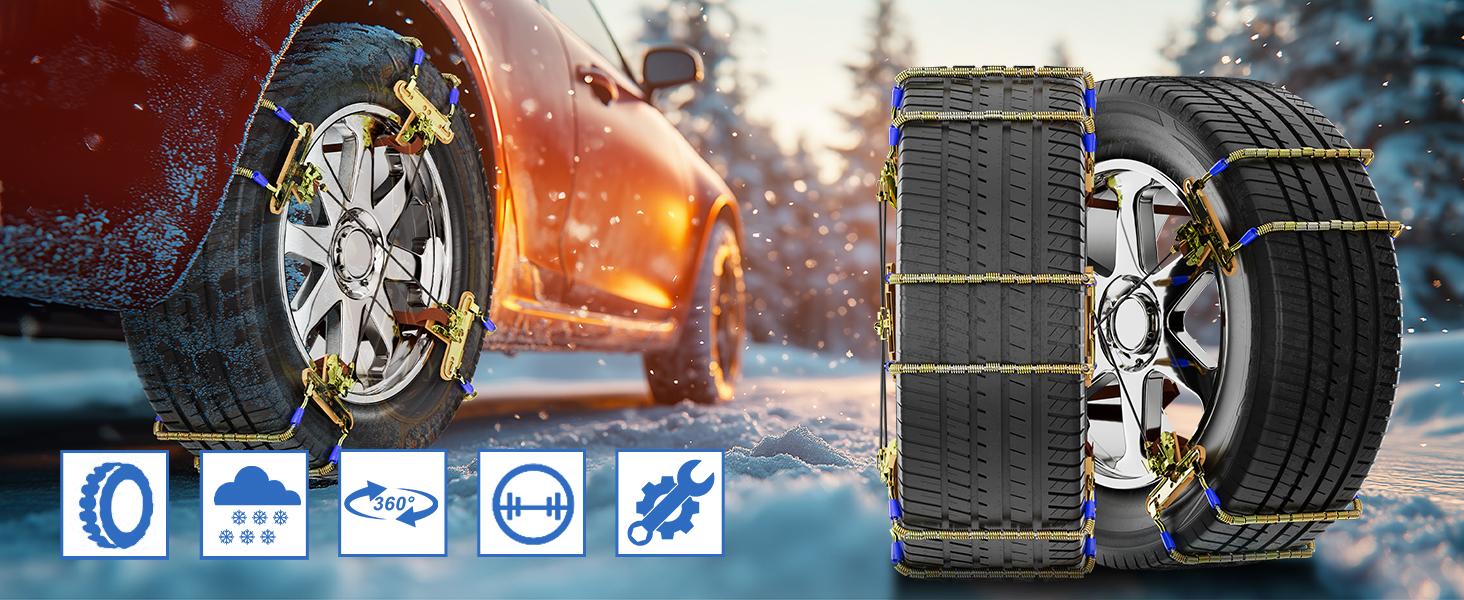 10 Pack Tire Snow Chains, Adjustable Universal for Car SUV Pickup Truck Anti-skid Snow Tire Chains for Tire Width 215-285mm, with Tool Kit