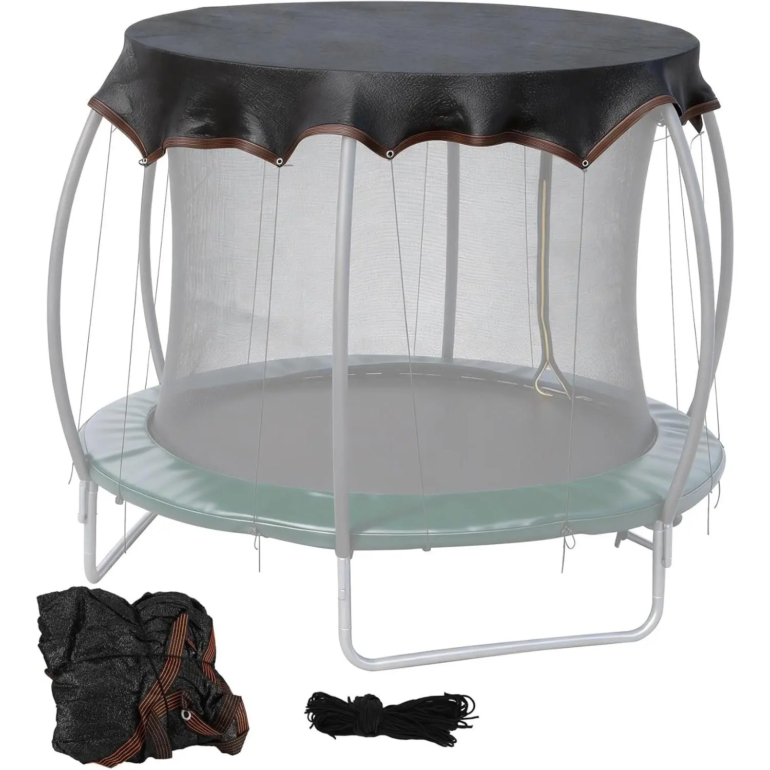 14FT Round Trampoline Shade Cover, 90% Sunblock Net Canopy with 16 Ropes, Easy to Install Polyester Outdoor Trampoline Tent for Sun and Leaves Protection
