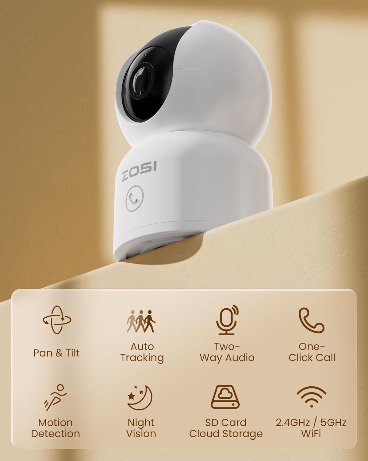 ZOSI 3MP Security Camera Indoor,Nanny/Pet Cam,Supports both 2.4G/5G WiFi,Pan&Tilt,Remote Access and Control from Phone App(Not Battery Camera)