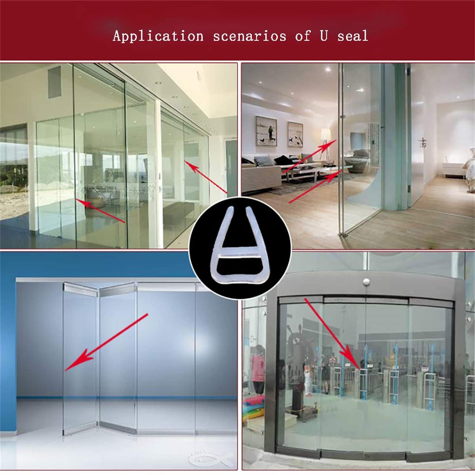 78.74 Inch H/f/u Type Sealing Strip for 8mm Glass Door, Glass Shower Door Bottom Seal, Shower Stall Windproof Seal, Office Balcony Window Sealing Tape, No Glue Needed
