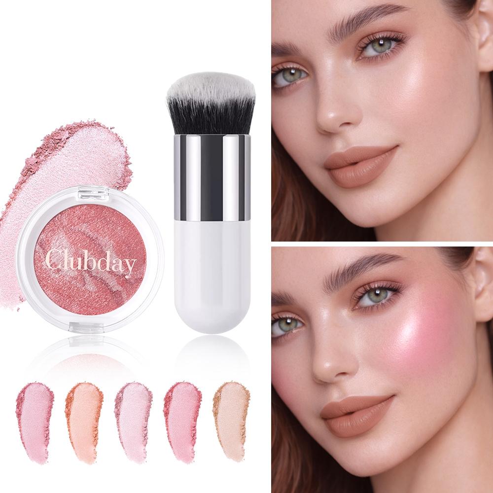 Marble Blush Powder with Brush, Shiny Silky Smooth, Natural Luster, Long Lasting Waterproof, Ideal for Daily & Party Makeup