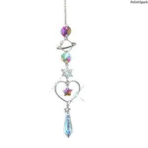 Celestial Sun Catcher Rainbow Maker, Silver Moon Sun Planet Star Crystal Hanging Ornament for Window Car Home Decor,summerwins