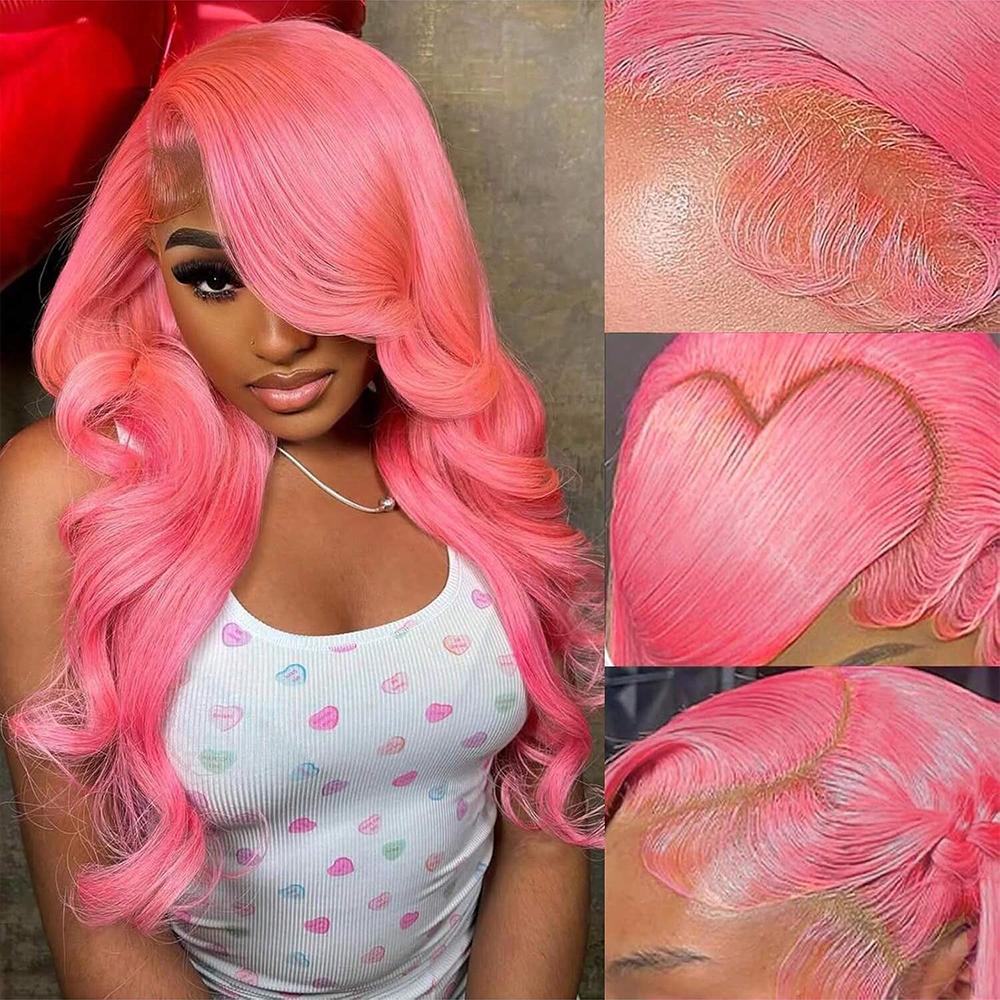 Ombre Lace Front Wig Human Hair Skunk Stripe Human Hair Wigs 13x6 Hd Lace Frontal Body Wave Highlight Pink Human Hair Wig Pink and Black Colored Wigs Human Hair 180%