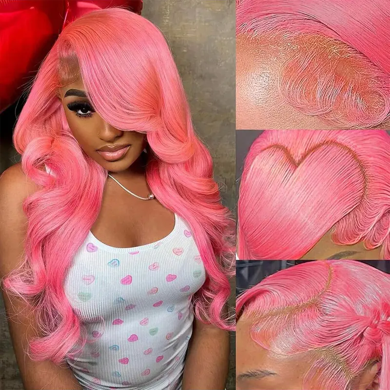 1B/Pink Colored Lace Front Wig Human Hair 13x6 Body Wave  display picture 3