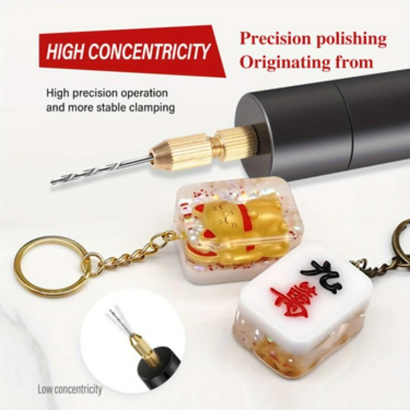 USB Mini Electric Drill Set for Resin Aluminum Rotary Tool, Multiple Drill Bits Handheld Needle Clamp Kit, Small DIY Drilling Projects Keychain Crafts ()