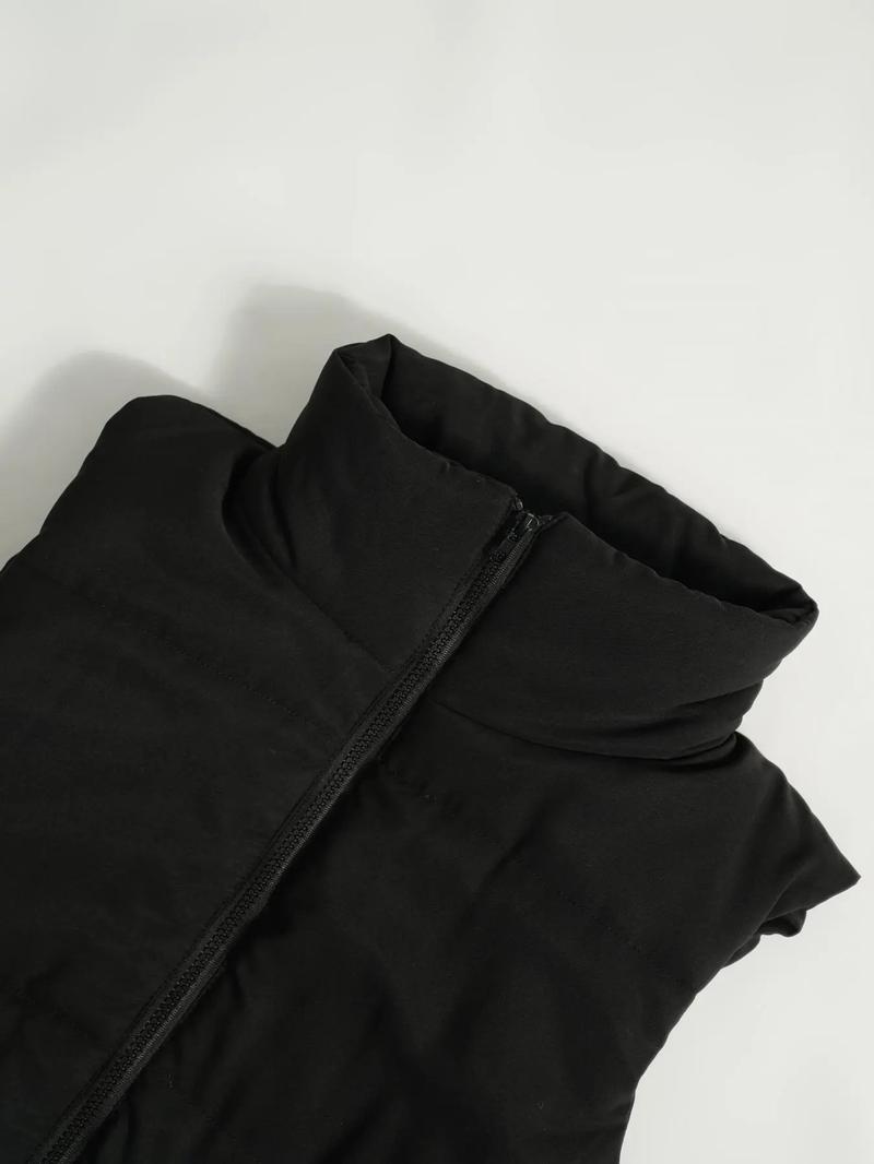 Women's Solid Zip Up Puffer Vest Coat, Zip Up Coats, Casual Sleeveless Thermal Lined Outerwear for Fall & Winter, Women's Clothing for Daily Wear