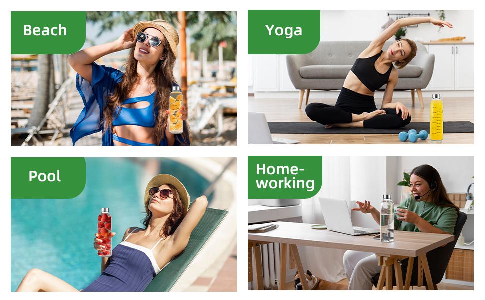 【WINSA】 Reusable Glass Juice Bottles 17oz 25oz 4Pack 6Pack Clear Water Bottle with Stainless Steel Cap 100% Leak Proof BPA Free Drinkware Washable Tumbler for Refrigerator Bottled