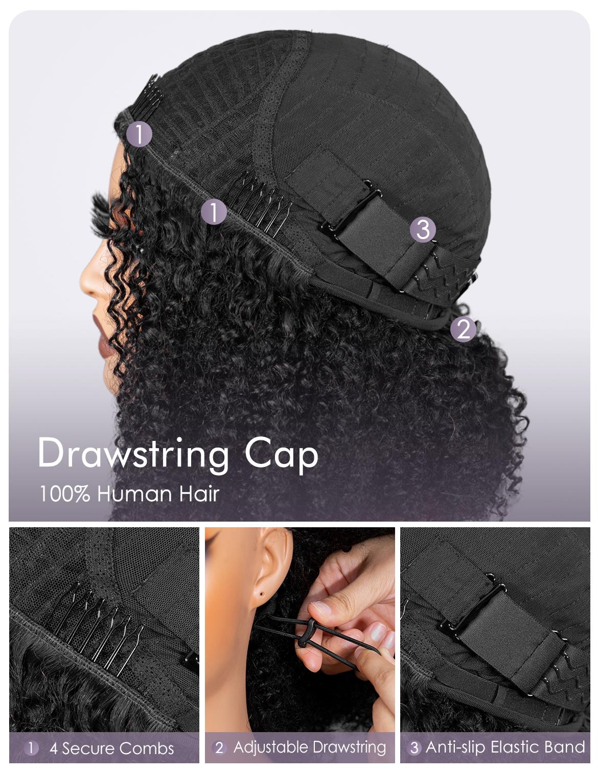 [WEAR GO HALF WIG] Wavymy Invisible Hairline Upgrade Drawstring Half Wig Kinky Straight Flip Over Wig For Beginner,100% Virgin Hair, 3 In 1 Fit for 3 Hairstyles