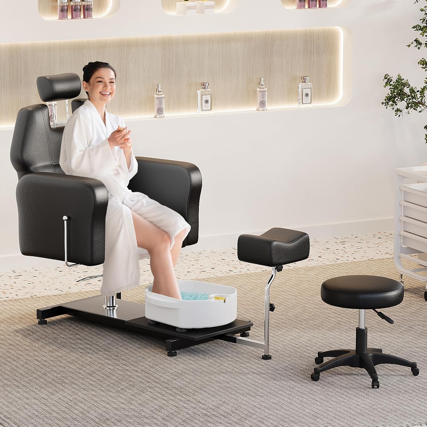 Reclining Pedicure Chair with Hydraulic Lift, Stool, Footrest & Massage Basin, Adjustable Pedicure Unit Station, 360 Swivel Spa Station Pedi Chair for Foot Bath Beauty Spa Salon Salon Home Use