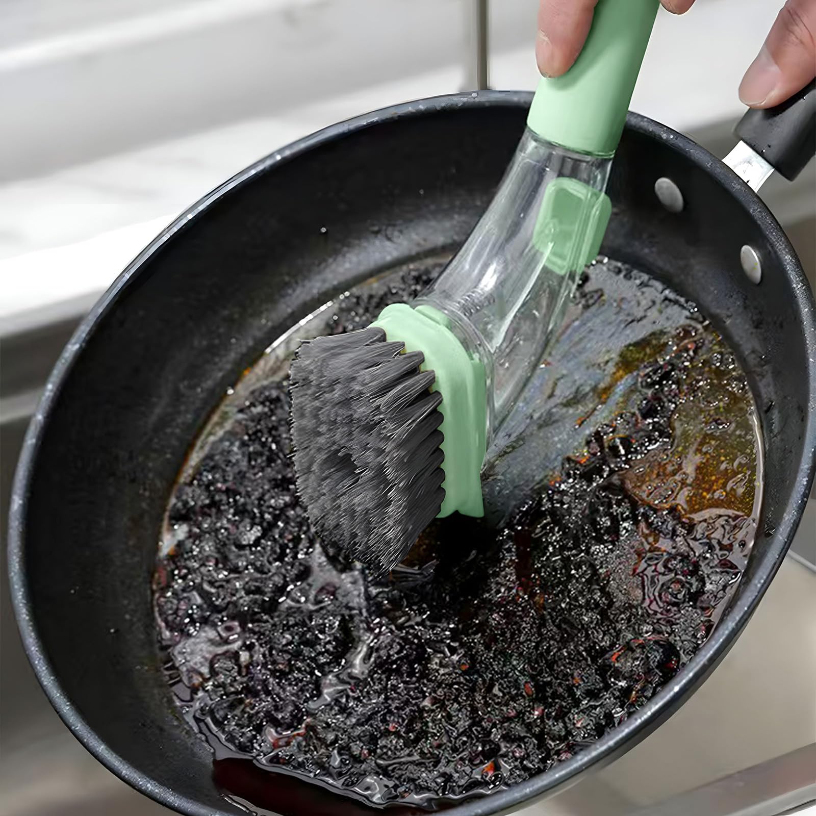 2-in-1 Long-Handled Wonder Pot Scrubber, Automatic Liquid-Dispensing Pot Scrubber for Lazy People, Cleaning Brush, Multi-Functional Pot Scrubber