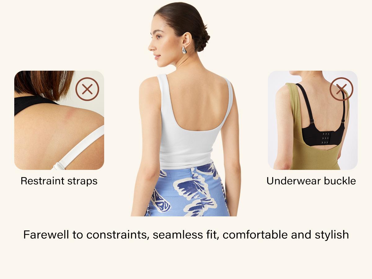 OGL Plantive Boatneck Open-Back Brami Tank Top with Built-In Padding & Bra for Women's Sleeveless White Bandeau Spaghetti Strap Top  T shirts for women Womenswear