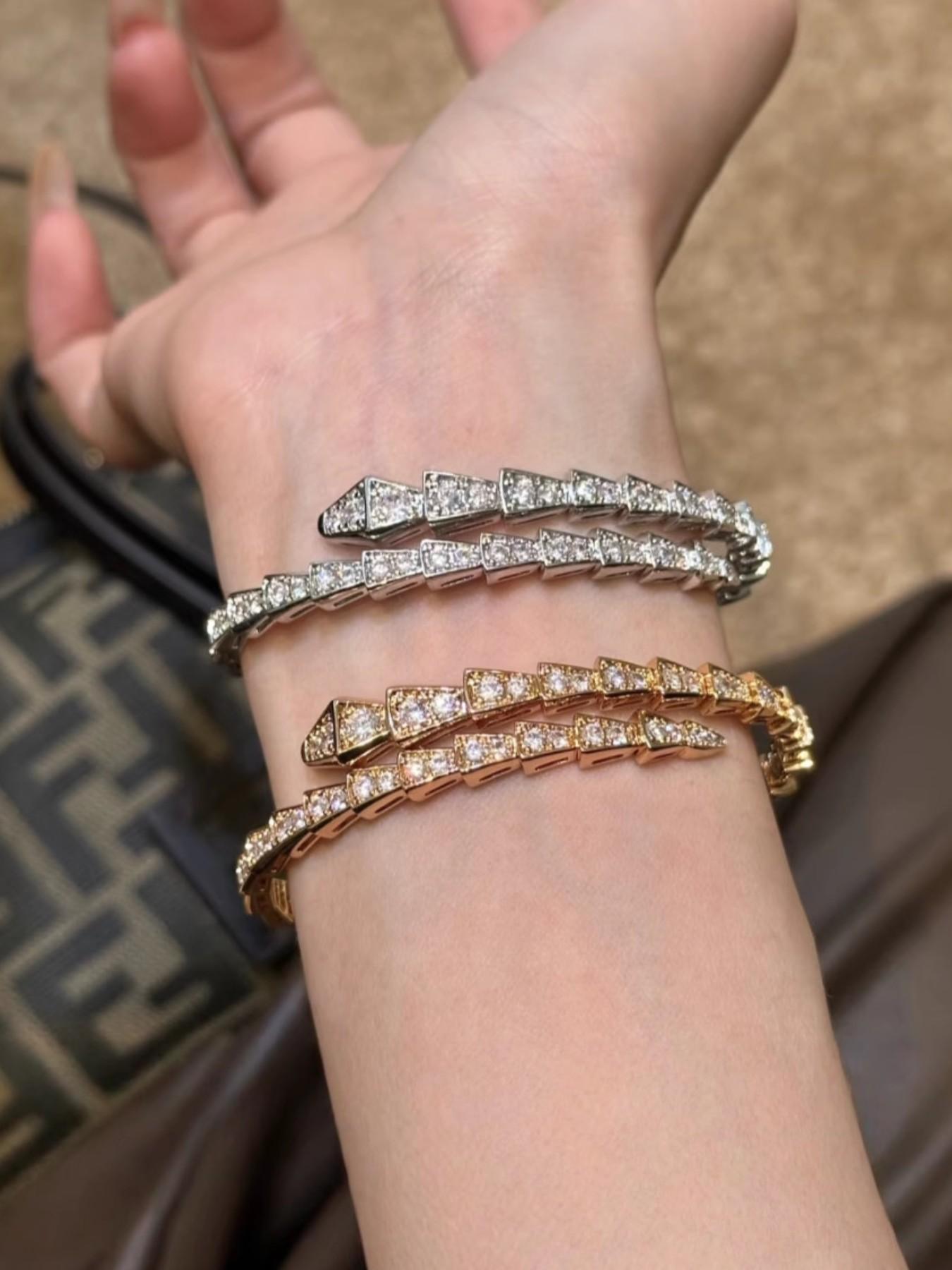 Elegant Snake-Shaped Rhinestone Bracelet for Women, High-End Luxury Round Simple Design, Fashionable Statement Jewelry