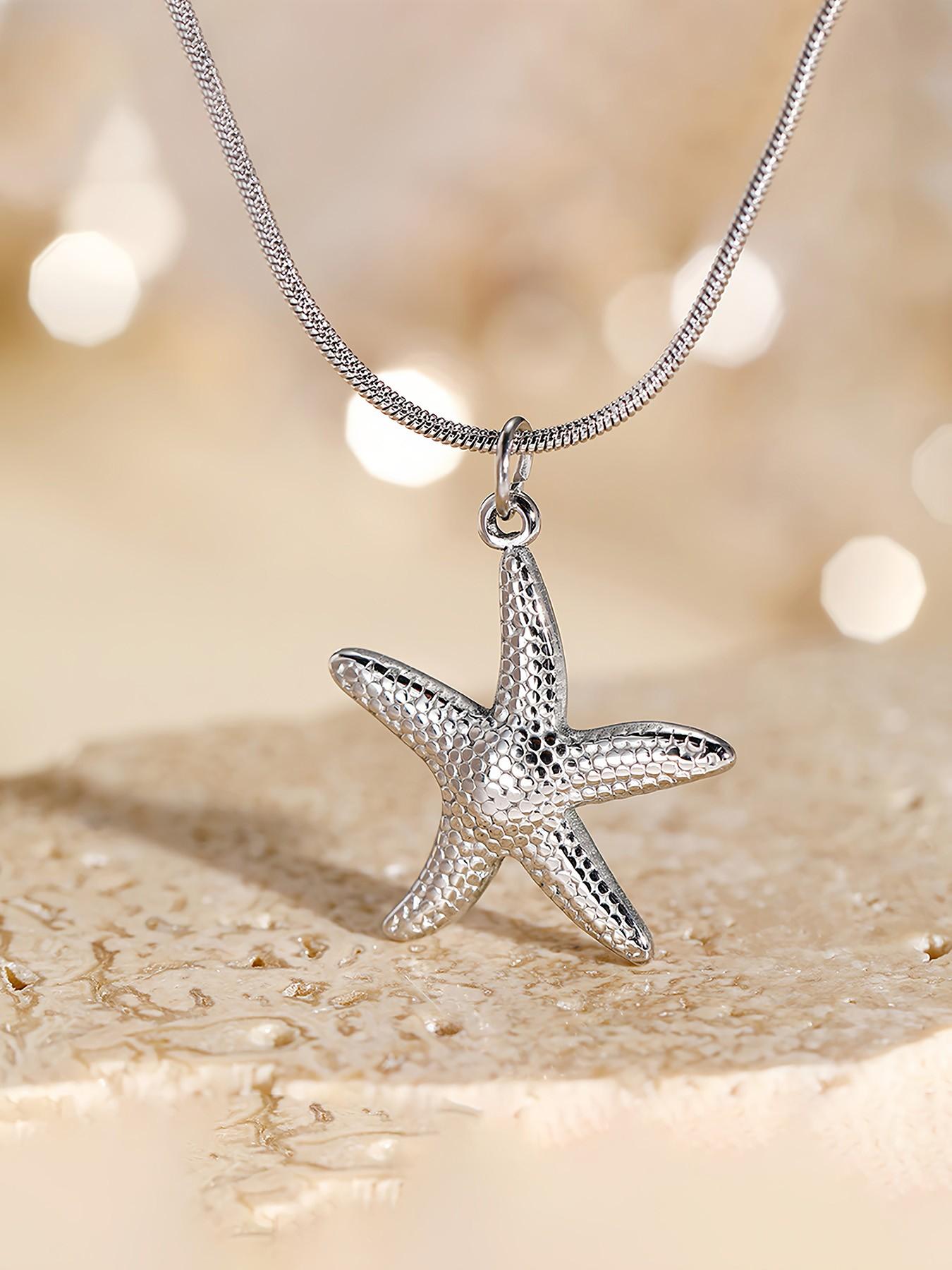 Ocean Theme Starfish Pendant Necklace for Women, Stainless Steel, Fashion Luxury Elegant Accessory, Beach Style Jewelry, Perfect Gift