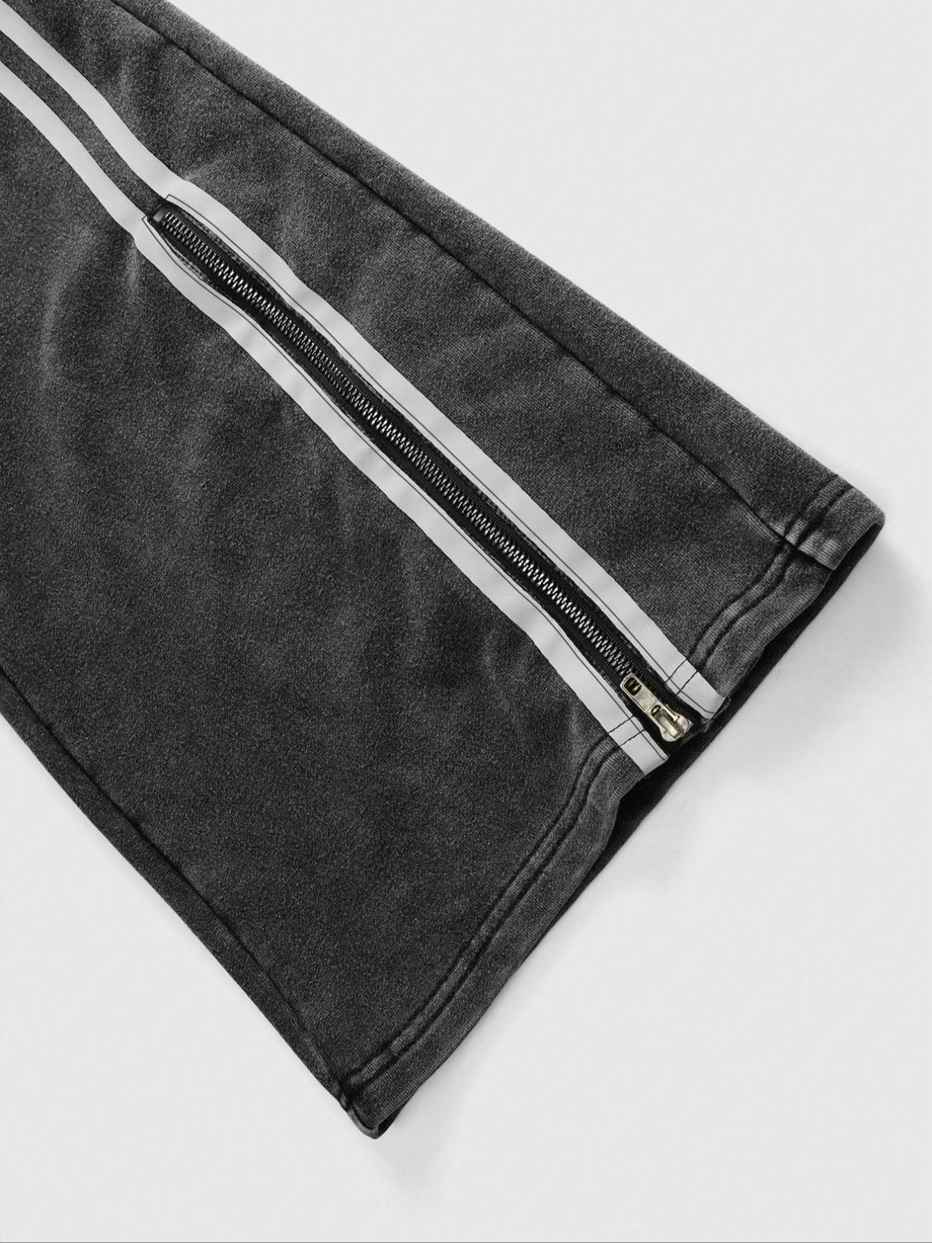 Men's Star & Striped Print Washed Distressed Drawstring Waist Sports Sweatpants, Regular Fit Casual Comfy Fashion Pocket & Zipper Design Pants for Fall & Winter, Sports Bottoms, Casual Athletic Pants, Athleisure Style Bottoms