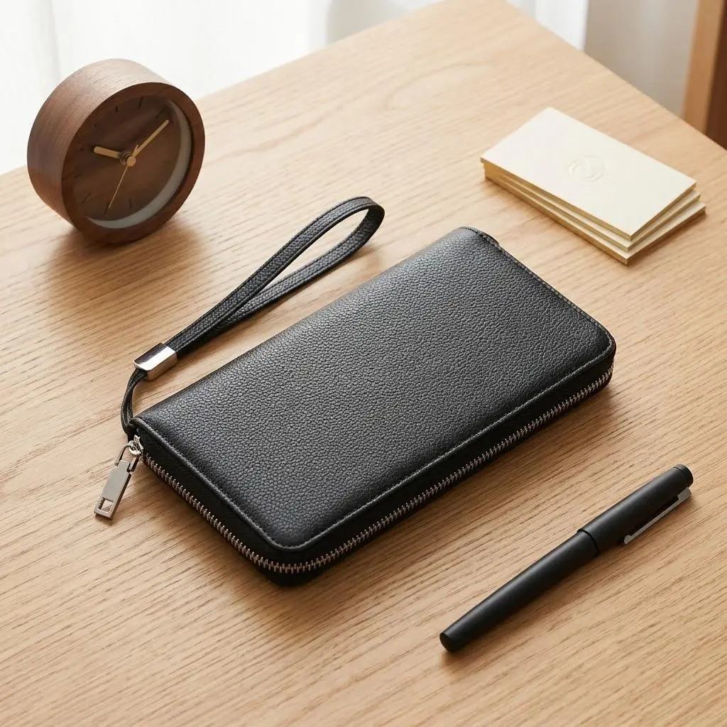 Women's Minimalist Plain Soft PU Long Wallet, RFID Blocking Zip Around Zip Buckle Clutch Wristlet with Large Capacity for Credit Cards, Lowkey Style Women's Wallets, Multi-Card Slot Women's Wallets