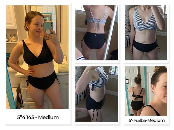 Aqua Eve Women High Waisted Bikini Twist Front Swimsuits Lace up Bikini Tops Ruched Push up Two Piece Bathing Suits