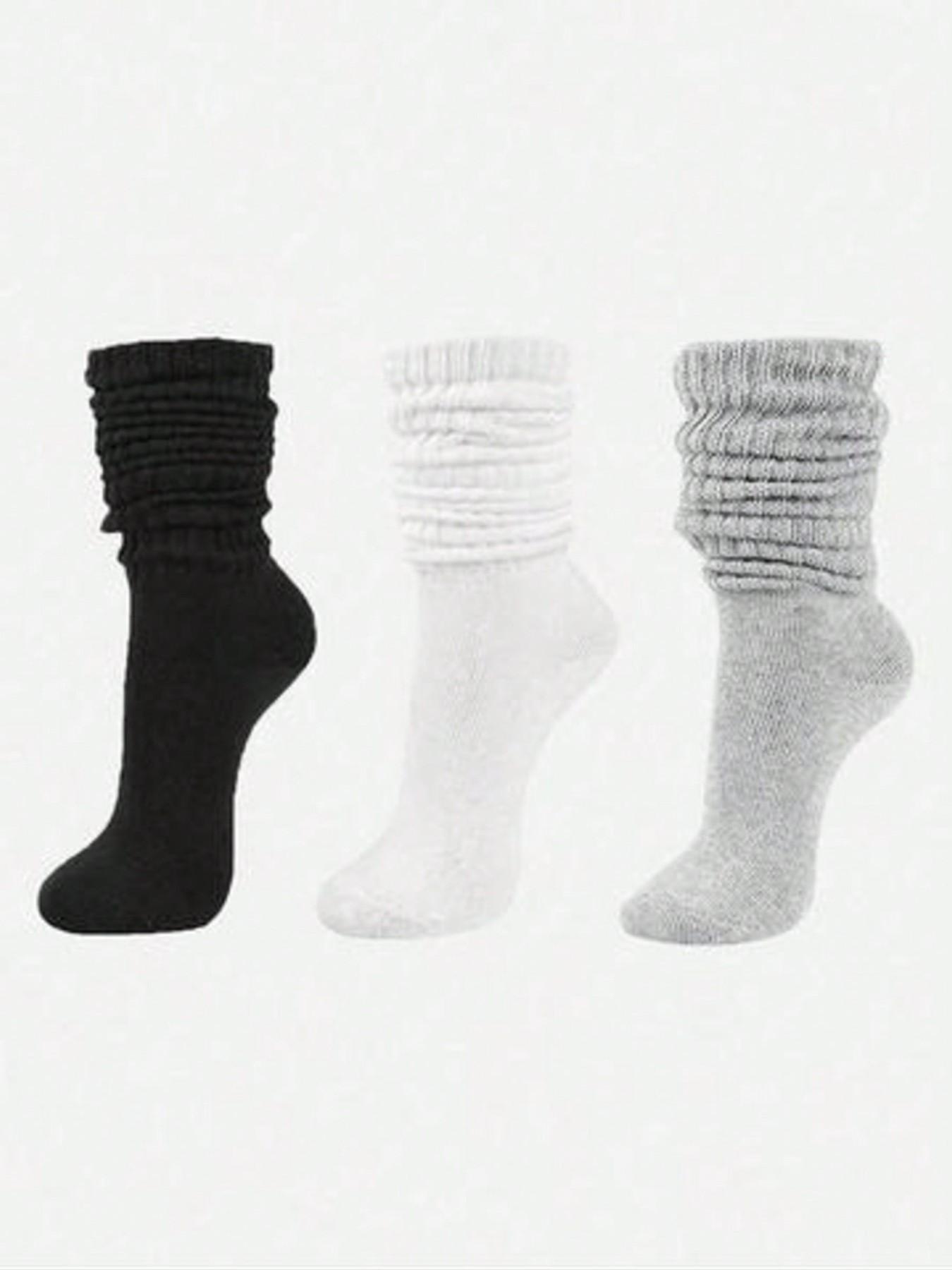 Women's Crew Socks Set, 3 Pairs/6 Pairs/10 Pairs, Solid Color, Simple Style, Spring & Fall Long Socks, Knit Split Design, Tight Fit Mid-Calf