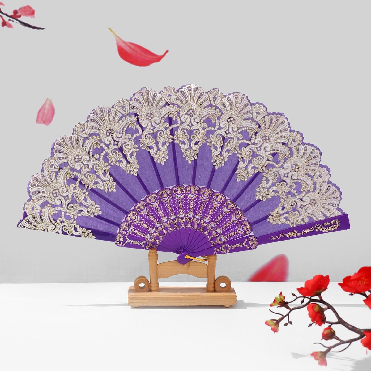 Chinese Style Folding Fan, Portable Folding Fan, Auspicious Cloud Pattern, Plastic Dance Foldable Hand Fan, Traditional Asian Design, Elegant Accessory