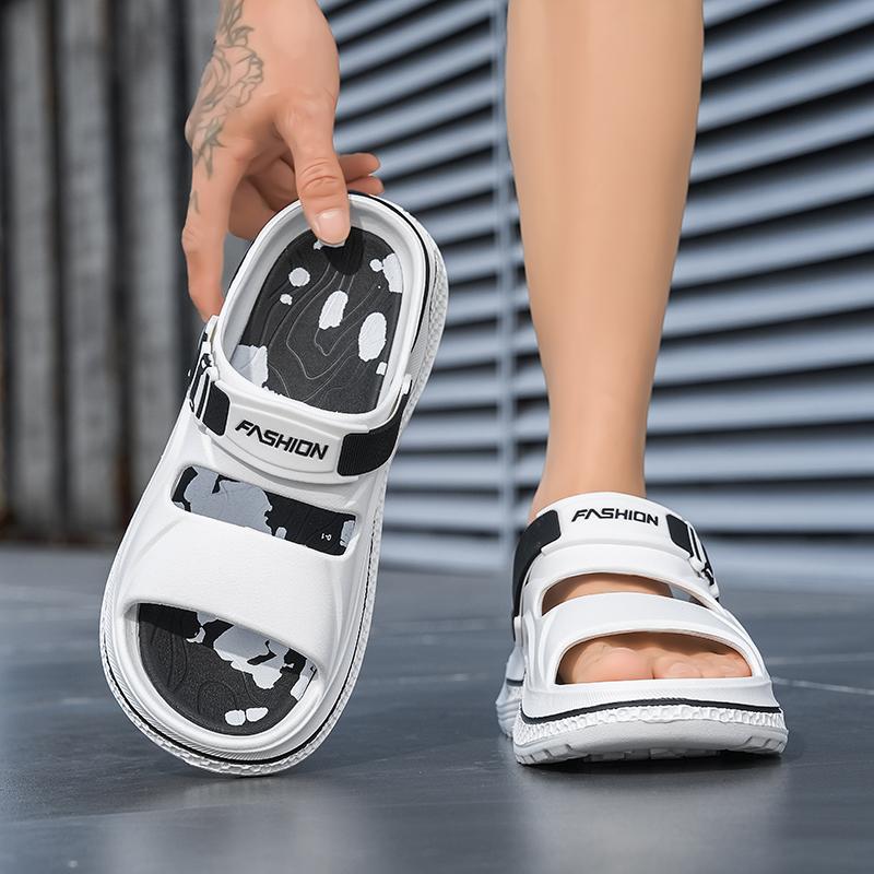 Men's Outdoor Beach Slippers, Thick Sole Height Increase Anti-Slip Eva Cushioning, One-Click Comfort Trendy Home Wear