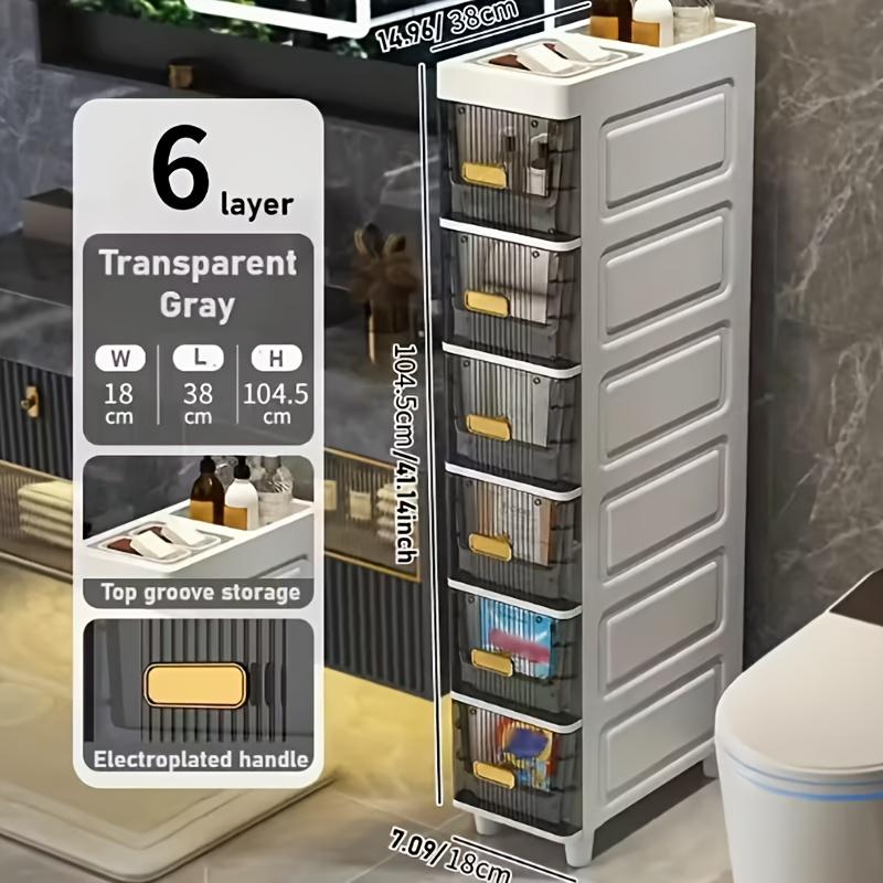 3/4/5/6-tier ultra-thin plastic storage cabinets, bathroom niche cabinets, high-capacity design bathroom storage cabinets, light luxury bathroom shelves, floor-standing shelves on the side of the toilet, storage cabinets