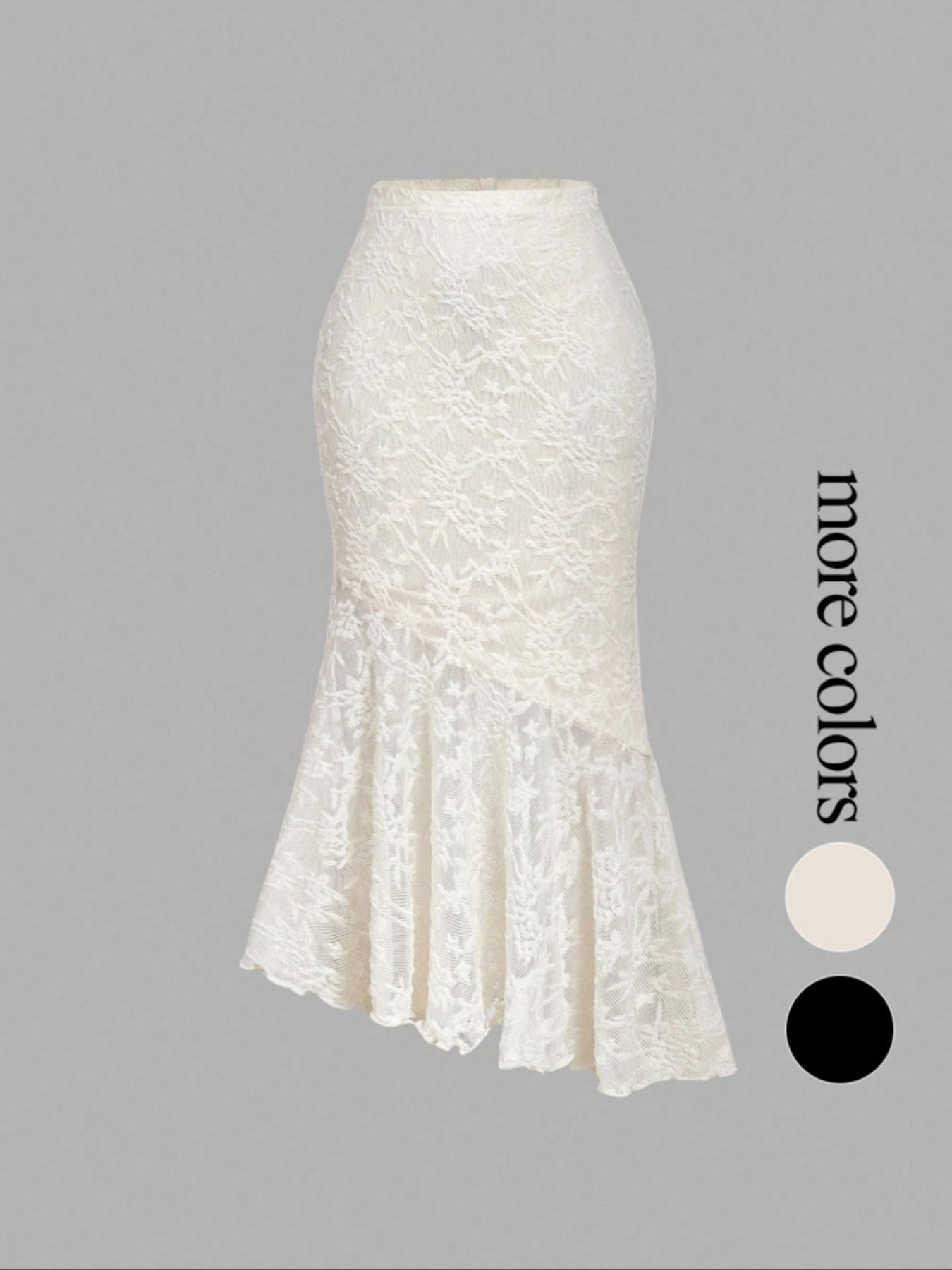 Women's asymmetrical textured apricot mermaid midi skirt, suitable for Halloween, Christmas, and autumn/winter wear. Can be worn as an outerwear skirt; chic, country style; Sheer Lace Skirt.