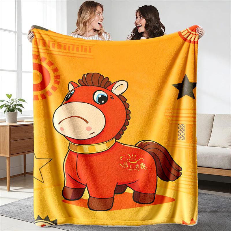 Cry Horse Theme Blanket, High-Weight Flannel Fabric, Soft and Warm, Anti-Wrinkle, Easy Clean, Perfect Gift for Friends and Lovers, Happy Blanket Gifts