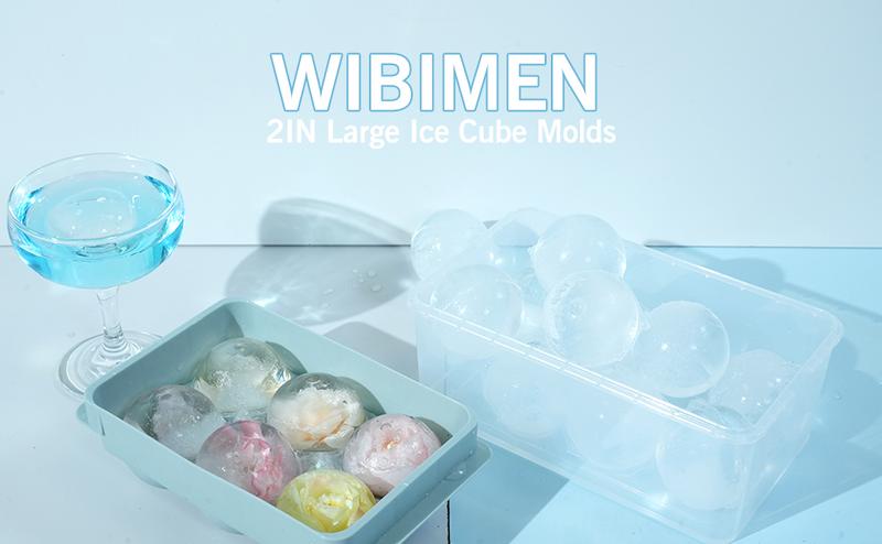 WIBIMEN Round Ice Cube Trays (1.9") | 2-Pack, Easy-Fill & Release | With Ice Box & Tongs | Great for Cocktails