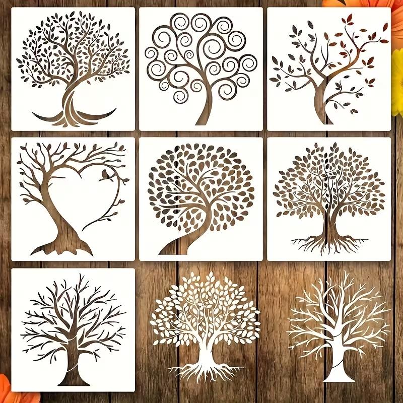 7pcs Tree of Life Stencil, Reusable Plastic Template for Painting, Spray Guns, Canvas Decor, Art Crafts, Wall & Floor Ornament