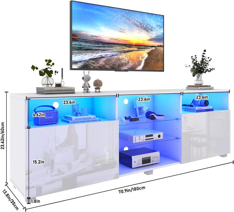 Modern LED 57/65/71/80.7/86.6in TV Stand for 55/60/65/70/75/80/85/90/95 inch TV,High Glossy TV Entertainment Center with Storage Drawer,TV Stands for Living Room,APP RGB Light,Smart Modern TV Cabinet (Black/white)