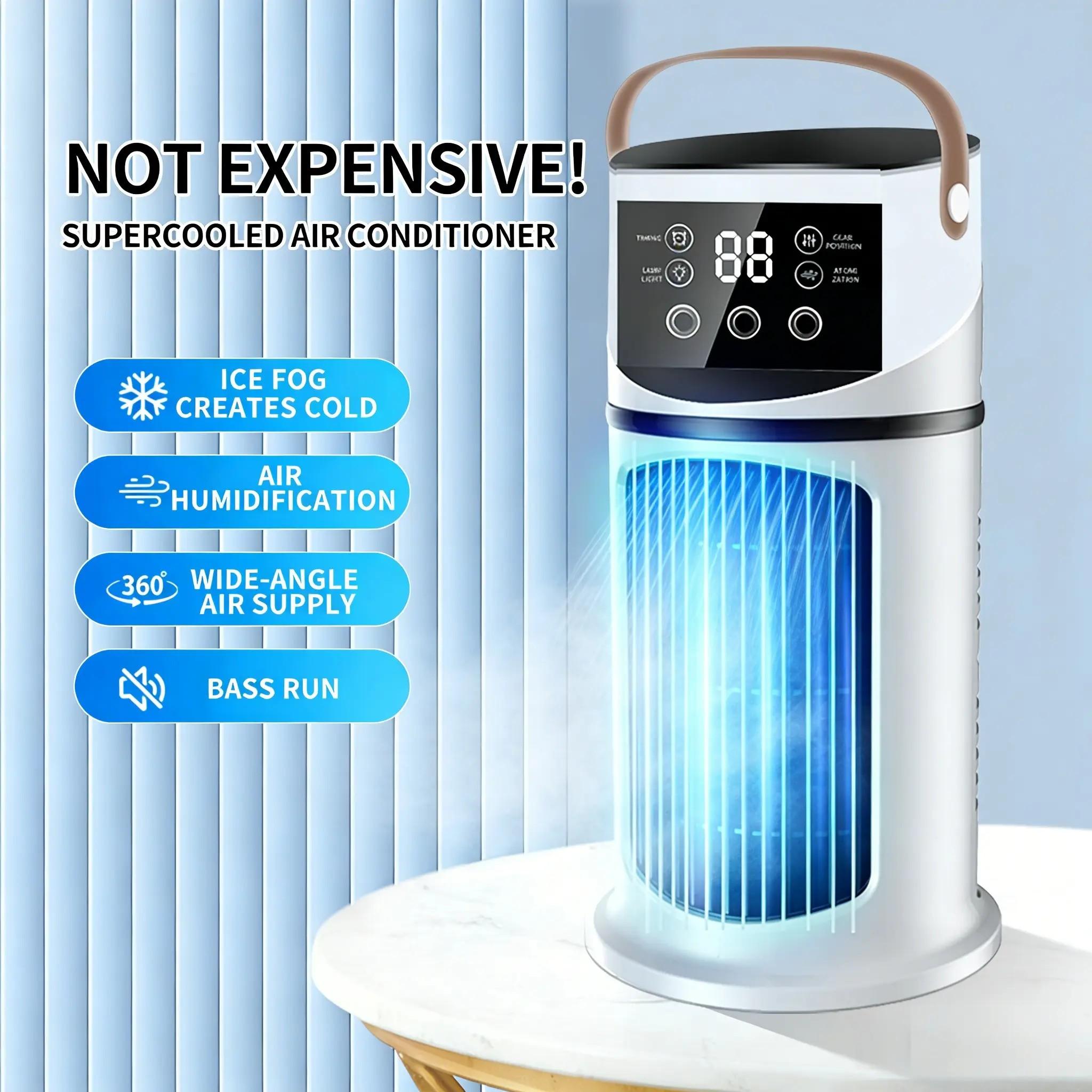 Mist Humidifier Air Conditioner Fan, Evaporative Cooling Fan, 9 Settings, Triple Spray Adjustment, 8-Hour Timer, 7-Color Lights, Essential Summer Tool