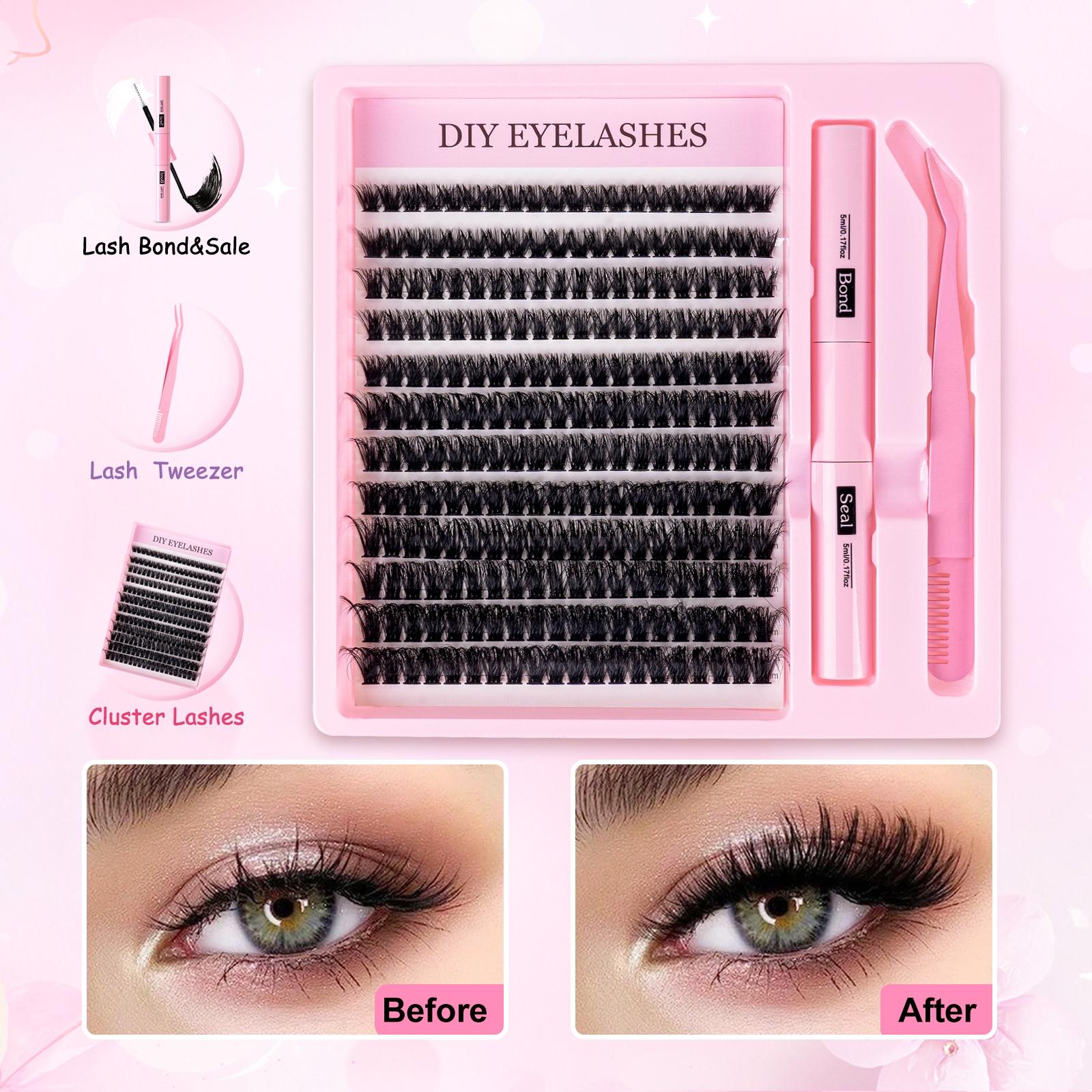 80D Eyelash Growth Kit, Independent Lashes with Dual Glue Tweezers, D Curl Mixed Lengths, Non-Toxic, Easy Application, Perfect for Home Makeup