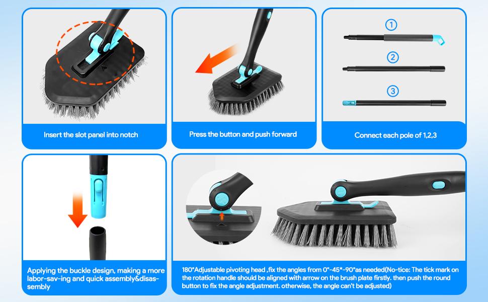 [FREE SHIPPING]keepow 3in1 180 degree rotating multifunctional household long handle cleaning brush set for bathroom toilet cleaning