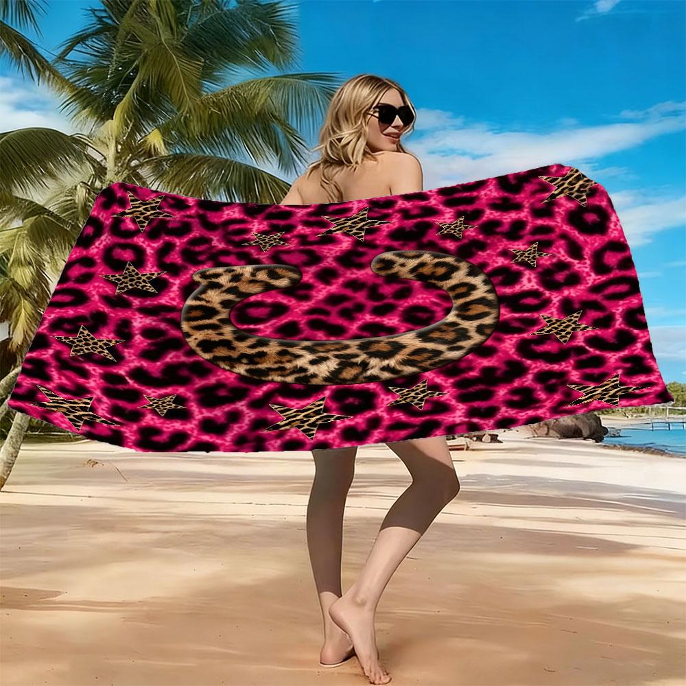 Pink Leopard Print Beach Towel Features A-Z Letter Prints. Made Of Microfiber, It'S Soft, Quick-Drying, and Suitable for Use On the Beach,In the Pool,While Traveling,Camping or At the Gym. It'S A Perfect Choice for Girls' Summer Outings or As A Gift.