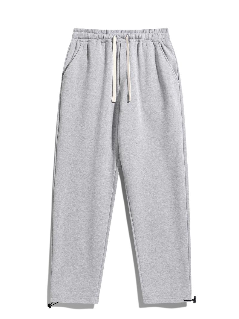 Men's Solid Drawstring Waist Thermal Lined Sweatpants, Regular Fit Casual Comfy Pants for Daily Wear, Casual Streetwear Trousers, Men's Trousers for Fall & Winter