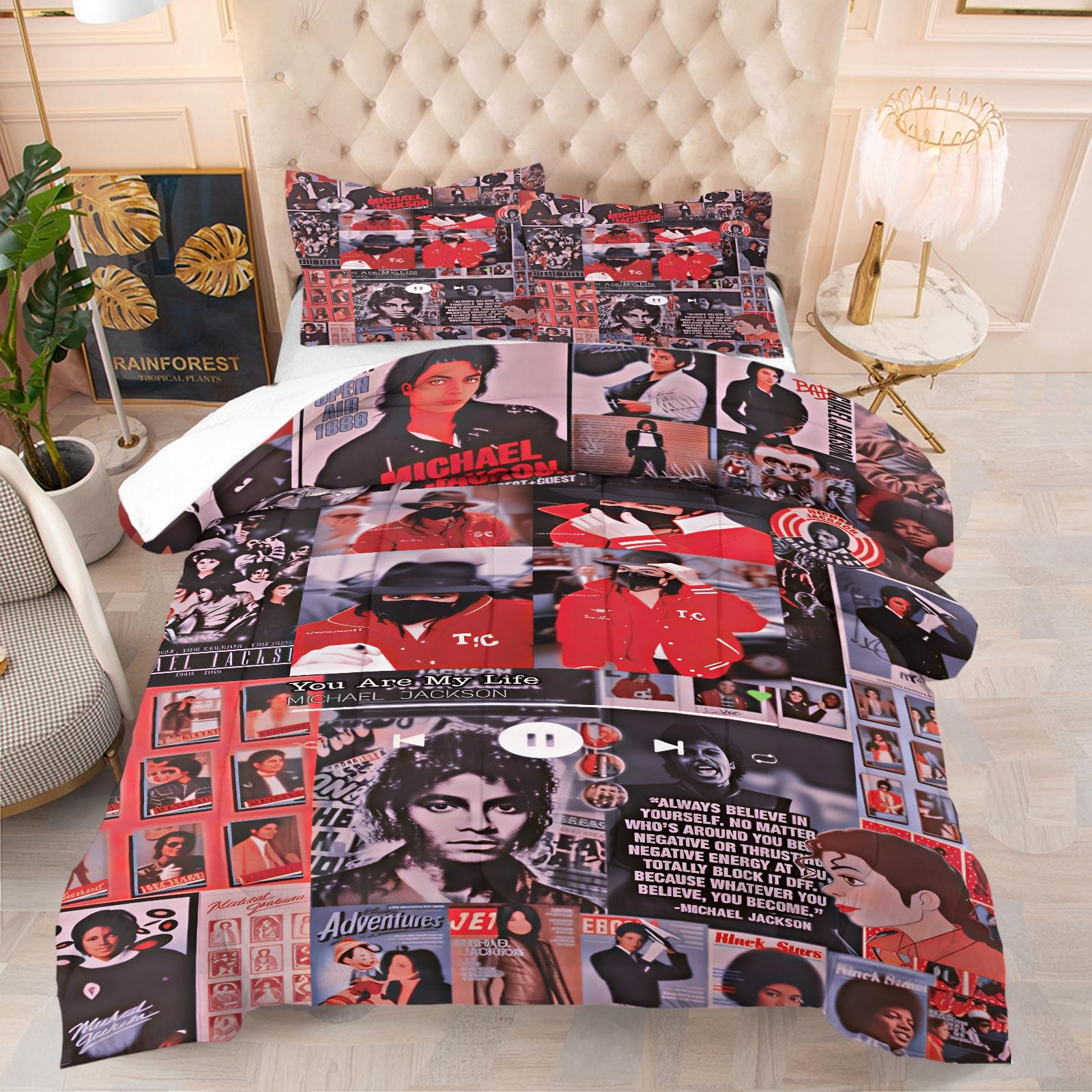 Michael Jackson Pattern Comforter Set, Soft And Durable Bedding Set, Including 1 Quilt And 1 Or 2 Pillowcases, Suitable For Children And Adults Daily Holiday Birthday Gifts Bedroom Decorations