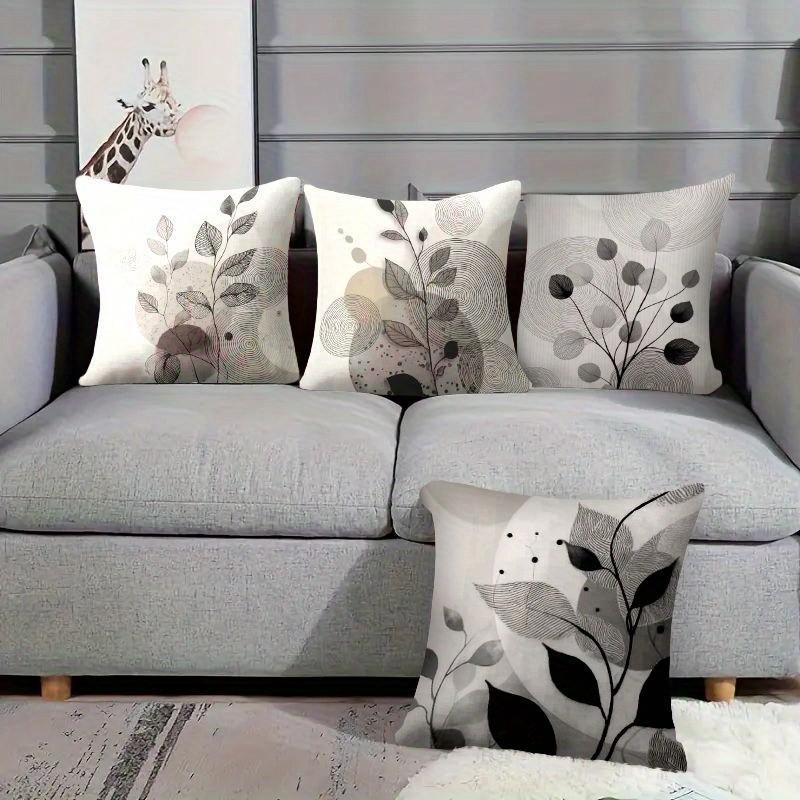 4pcs, Bohemia Themed Throw Pillow Cover, Leaf Pattern Design, Home Spring Décor Products, Suitable Living Room, Bedroom, Sofa and Bed Decoration, 2D Flat, Single Sided Printing, No Pillow Core