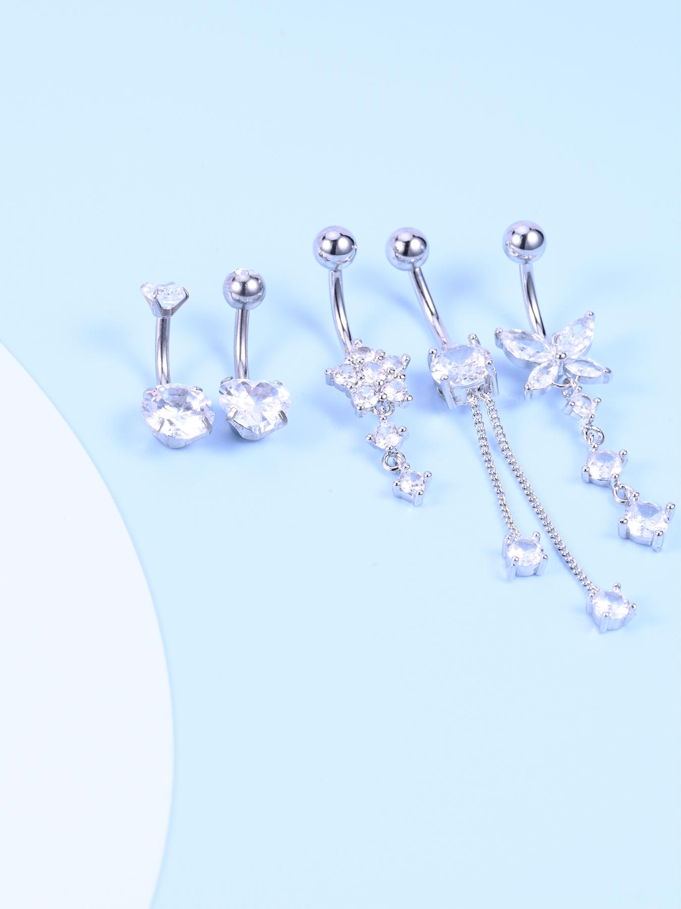 Casual Rhinestone Decor Butterfly & Flower & Heart Design Belly Button Ring, Navel Piercing Body Jewelry, Classic Fashion Accessories for Party, Club, Belly Hoops