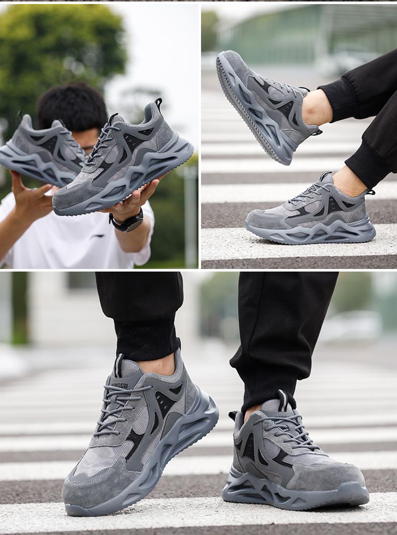 Not Afraid to Smash Men's Steel Toe Sports Non-Slip Work Shoes Grey Closed Breathable Mesh Anti-Smashing Anti-Piercing Shock-Absorbing Wear-Resistant Soft & Light Father's Day Gift Worker Footwear