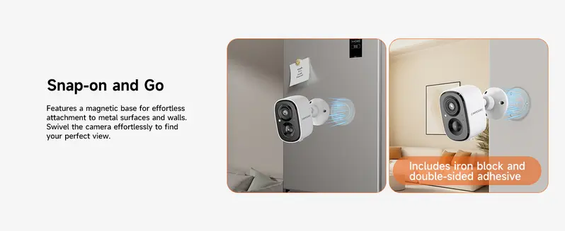 CINMOORE 2.5K Cordless Wireless Security Camera - Magnetic Mount Indoor/Outdoor Smart Home Gadget, Free Installation, HD Video, Full-Color Night Vision, Motion Detection, Wi-Fi, 2-Way Audio, Smartphone Control, Manufacturer Warranty, Monitor Capability