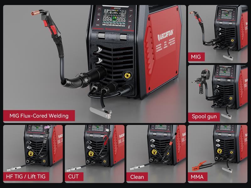 ARCCAPTAIN MIG205MP MIG Welder, All-in-One iControl APP Control Plasma Cutter/Pulsed MIG/Flux Core/Spool Gun/Pulsed HF TIG/Lift TIG/Clean/Stick Aluminum Welding Machine 120/240V Dual Voltage Multiprocess Welders Black Friday, Christmas Gifts for Men/Dad