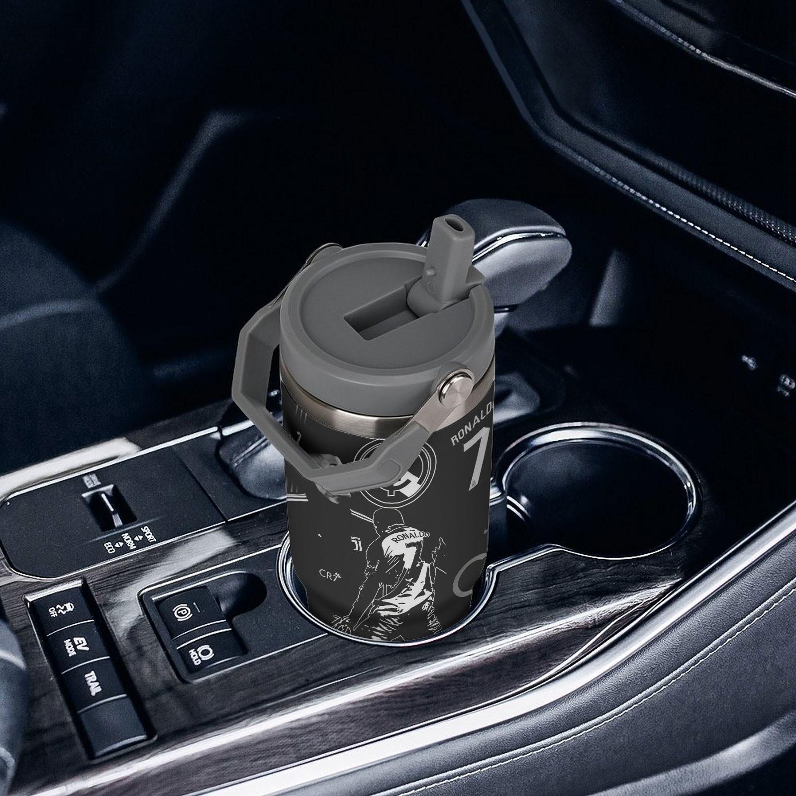 1pc 30oz Stainless Steel Insulated Water Bottle with Straw, Stainless Steel Tumbler, Cristiano Ronaldo theme, Heat Preservation Travel Mug for Car, Essential Drinkware for Drive & Outdoor Activities, Perfect Holiday Gift,Suitble For Outdoor Camping