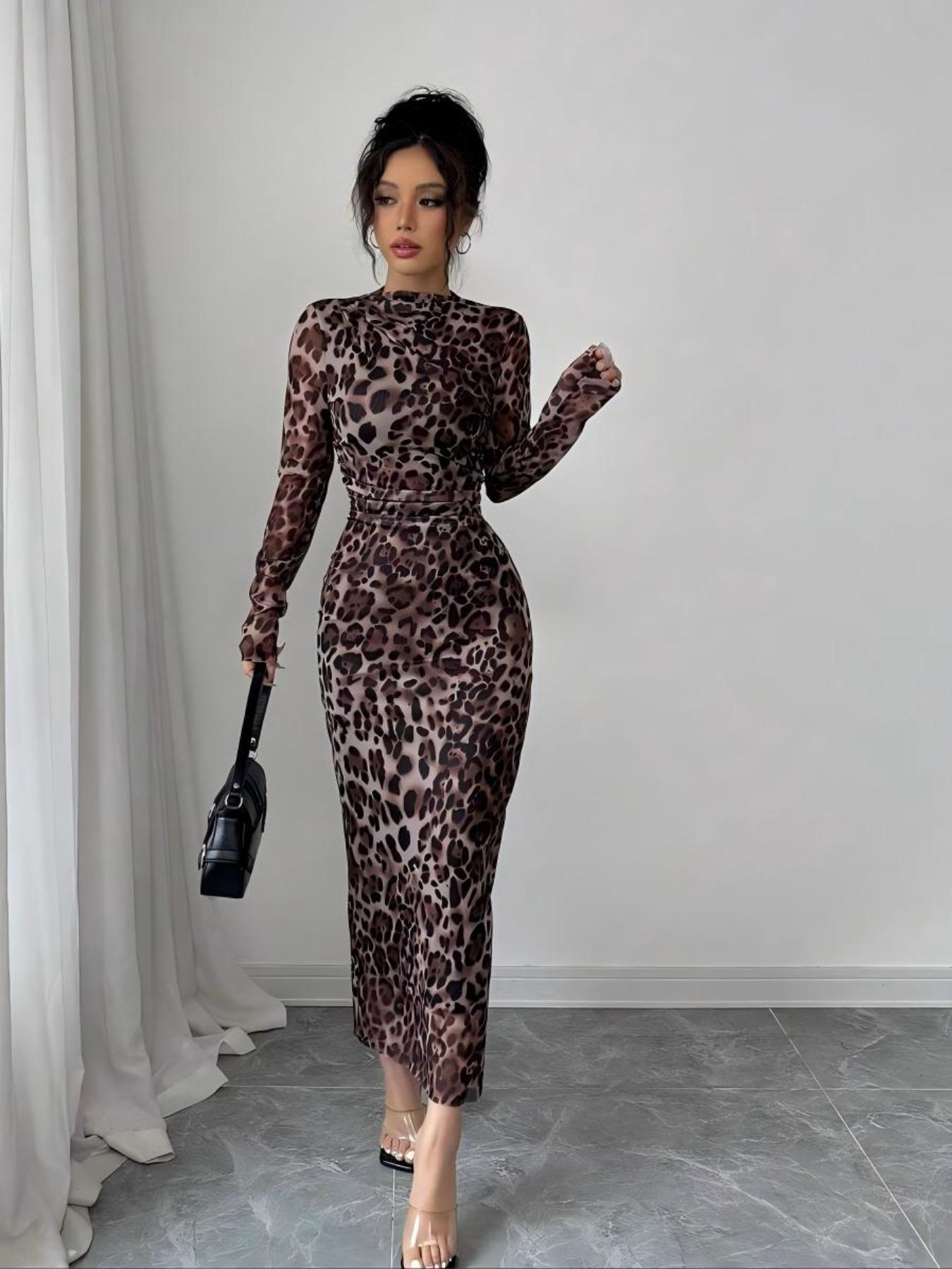 Elegant Chic Leopard Print Mesh Ruched Bodycon Dress, Long Sleeve Slim Fit  Women's Autumn Winter Fashion, Stylish Ladies Formal Evening Wear  Womenswear, Elegant Evening Gown - TikTok Shop