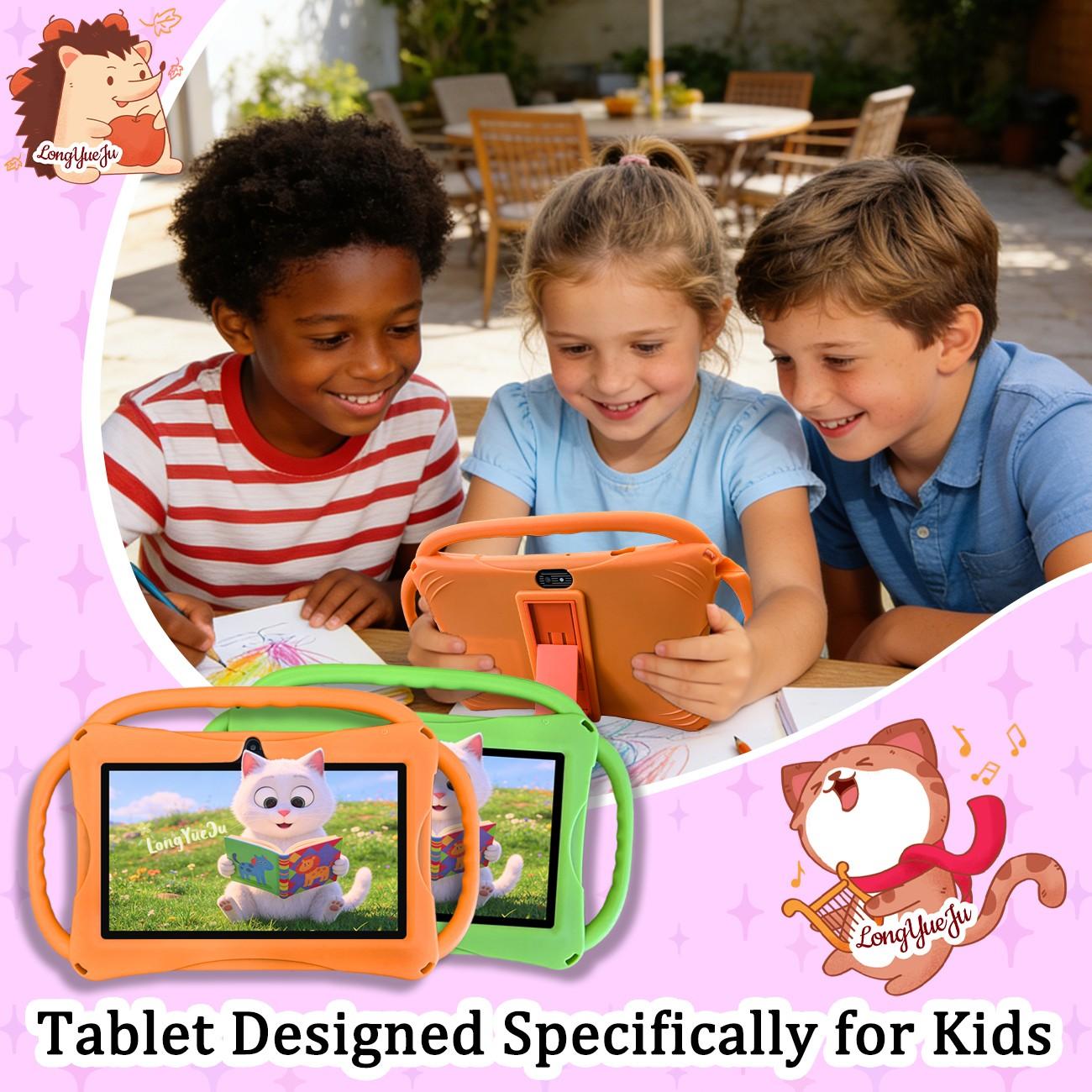 7-inch ultra light children's tablet, Childrens tablet, Toddler tablet, Kid Tablet, One handed grip for children, Anti fall silicone cover+parental whitelist control, Pre installed offline learning content for sofa/car/travel, Blue kindergarten birthday