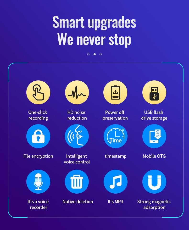 Ultra-Slim Hidden Magnetic Voice Recorder- 9.7g – One-Touch, HD Noise Reduction, Long Battery, Large Storage + OTG Adapter Audio Intelligent High-Definition Tape support one-click recording accuracy ample capacity