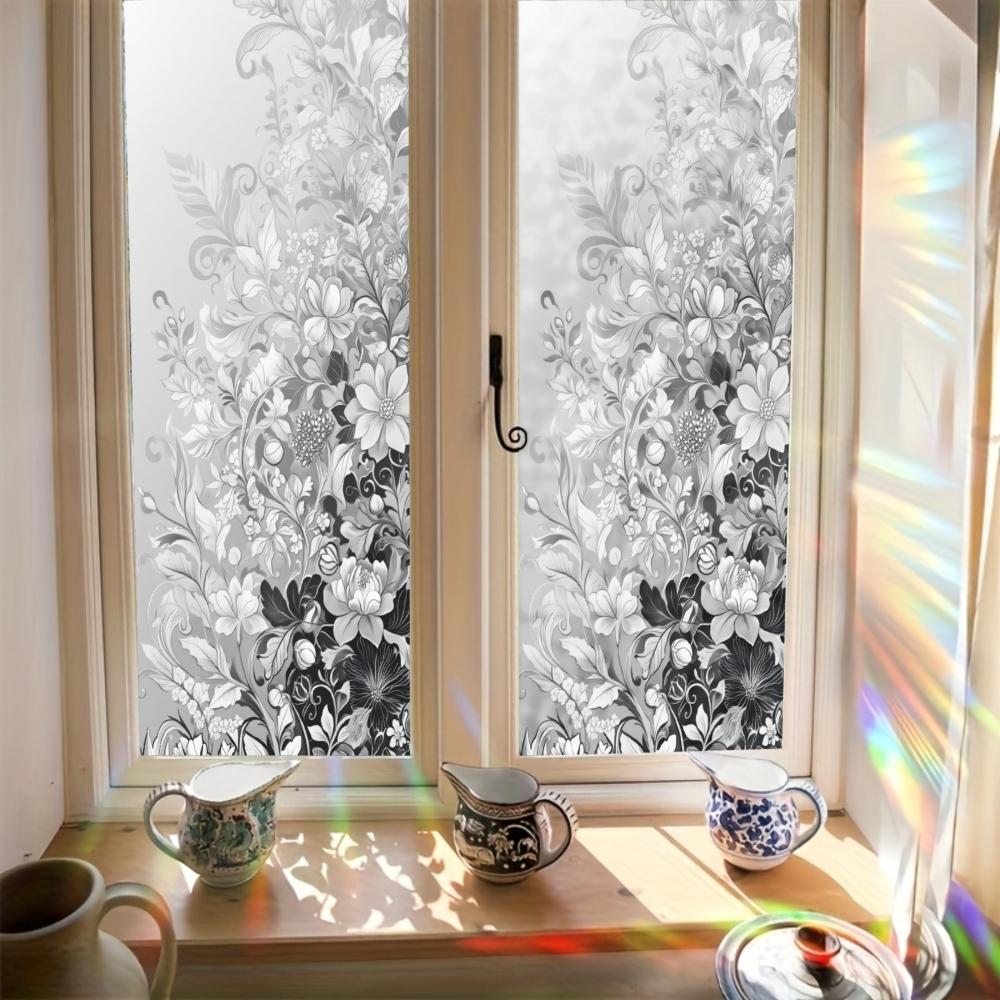2D Flat Static Cling Floral Pattern Decorative Stickers Window Film Ornament Decoration Sticker For Living Room And Bedroom Removable Window Decals For Glass Windows